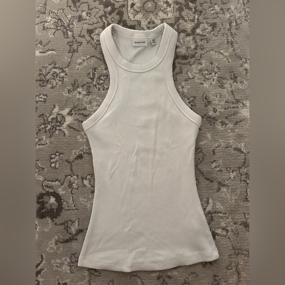 Aritzia Babaton White Ribbed Tank Top